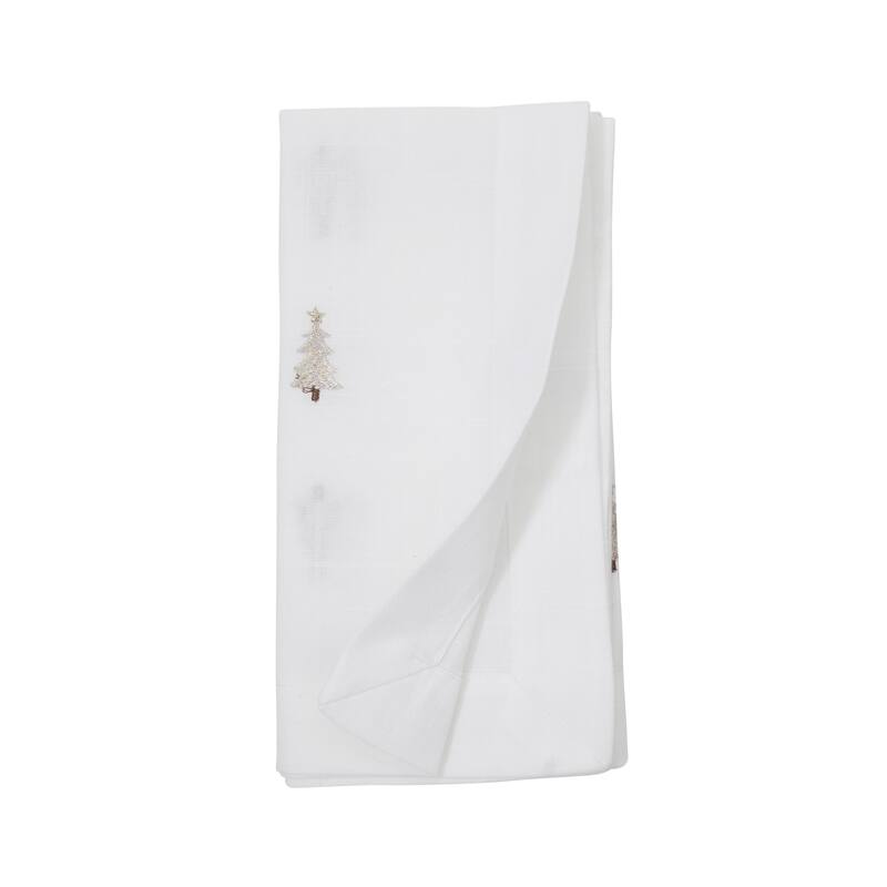 Embroidered Christmas Tree Napkins (Set of 4) - Scattered Holiday Tree Motif for Festive Tables, 20"x20"