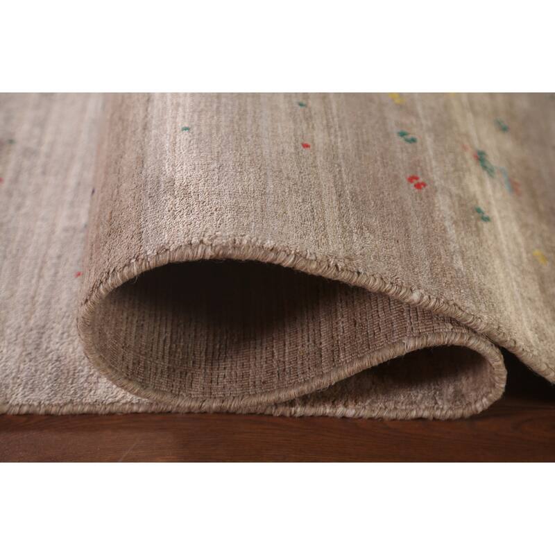 Beige Gabbeh Area Rug Hand-Knotted Wool Carpet - 7'9" x 9'8"