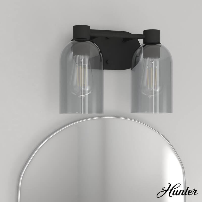 Hunter Lochemeade 2-Light Vanity Wall Light, Damp-Rated - Bathroom, Laundry - Modern Farmhouse, Contemporary, Industrial - Natural Iron