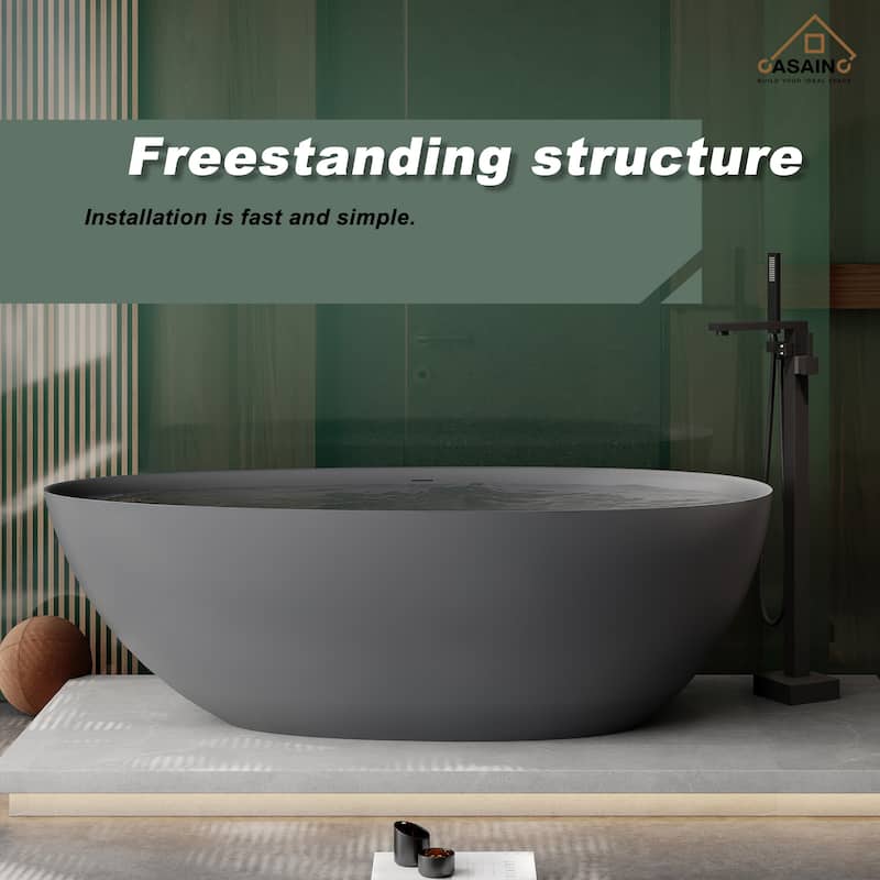 67" Solid Surface Freestanding Bathtub in Matte White/Black/Grey