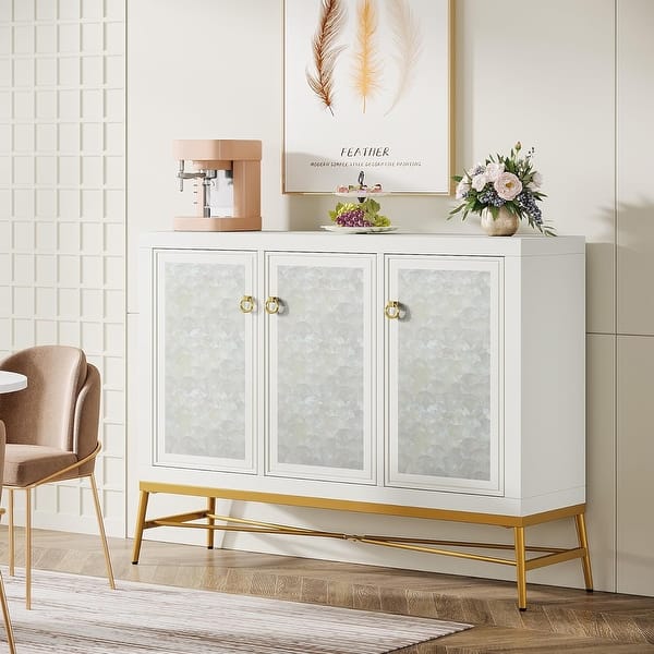 45 Inches White Modern Wood Sideboard Buffet Cabinet with 3 Doors & Adjustable Shelves - Bed Bath & Beyond