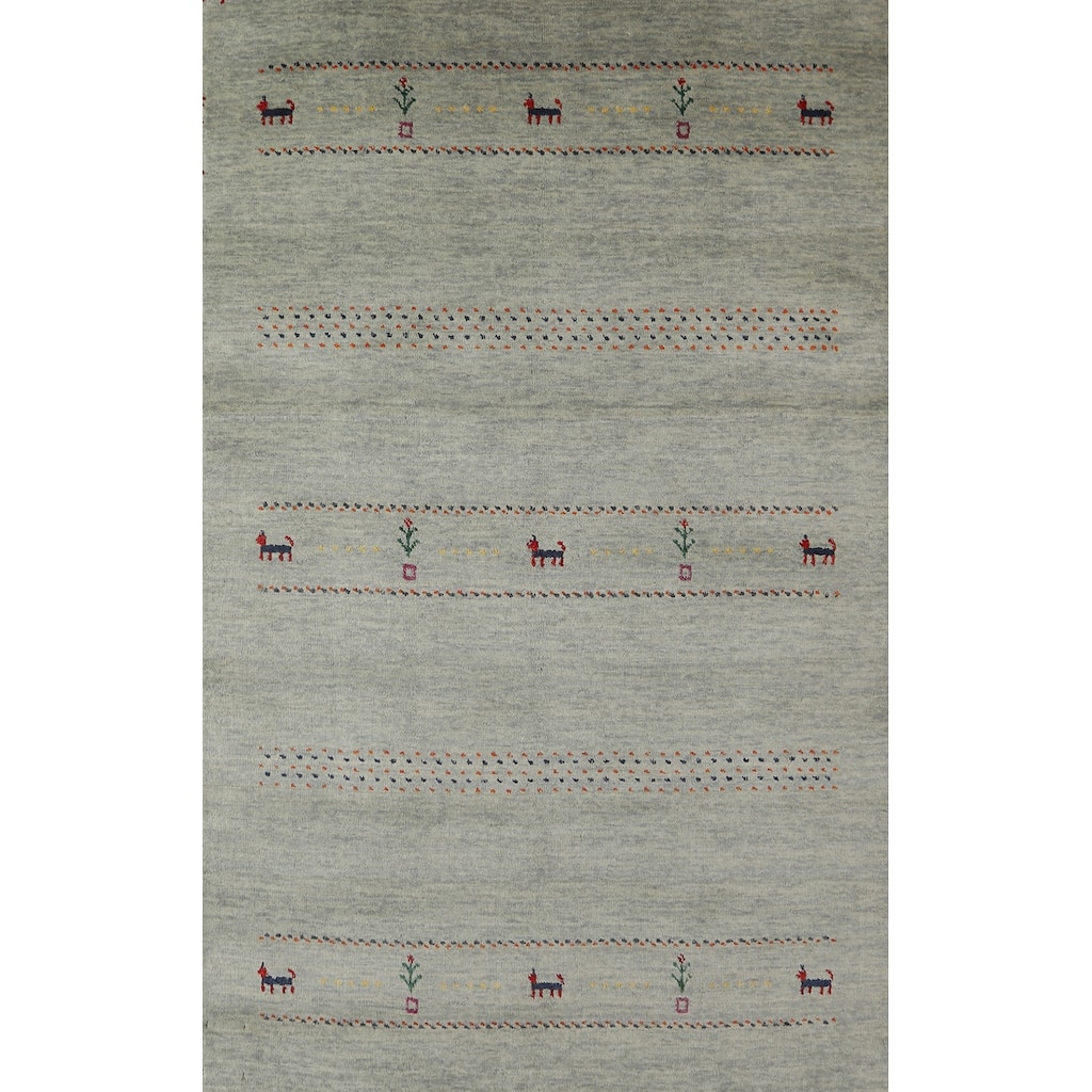 Hand Knotted Oriental 100% Wool Carpet Tribal Animal Pictorial Green Gabbeh Area Rug - 5' 10'' X 4' 0''