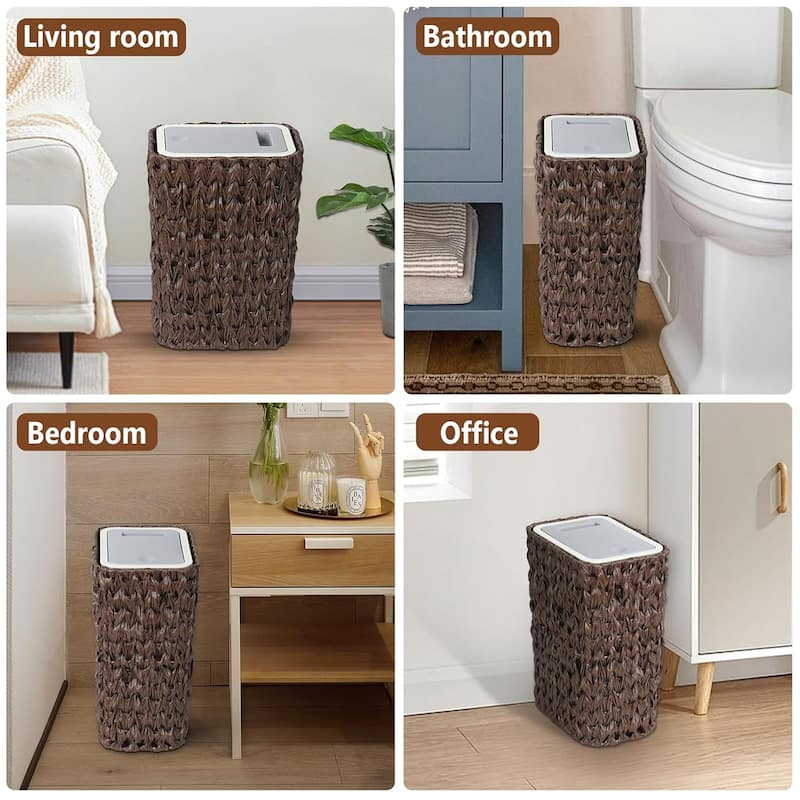 2.6 Gallon Small Garbage Can with Rattan Basket