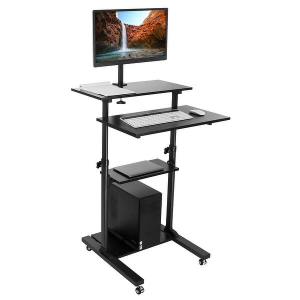 Mount It Mobile Stand Up Desk Height Adjustable Computer Rolling Presentation Cart With Monitor Arm Mi 7942b Black Overstock 19994841