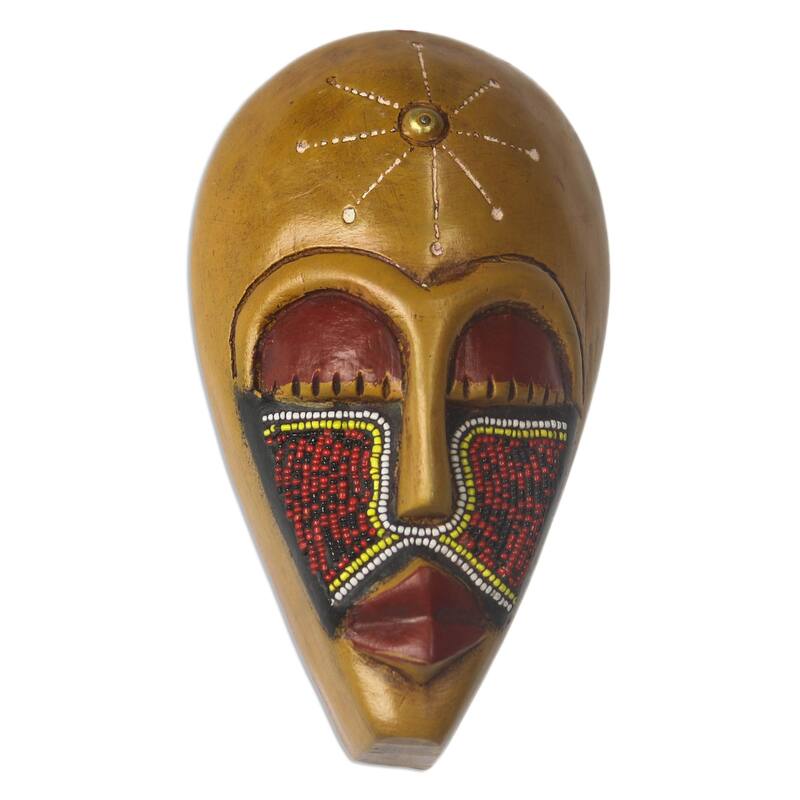 Novica Handmade Eco Esbuna Recycled Glass Beaded African Wood Mask