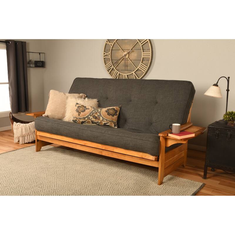 Somette Phoenix Queen-size Futon Set in Butternut Finish with Linen Mattress