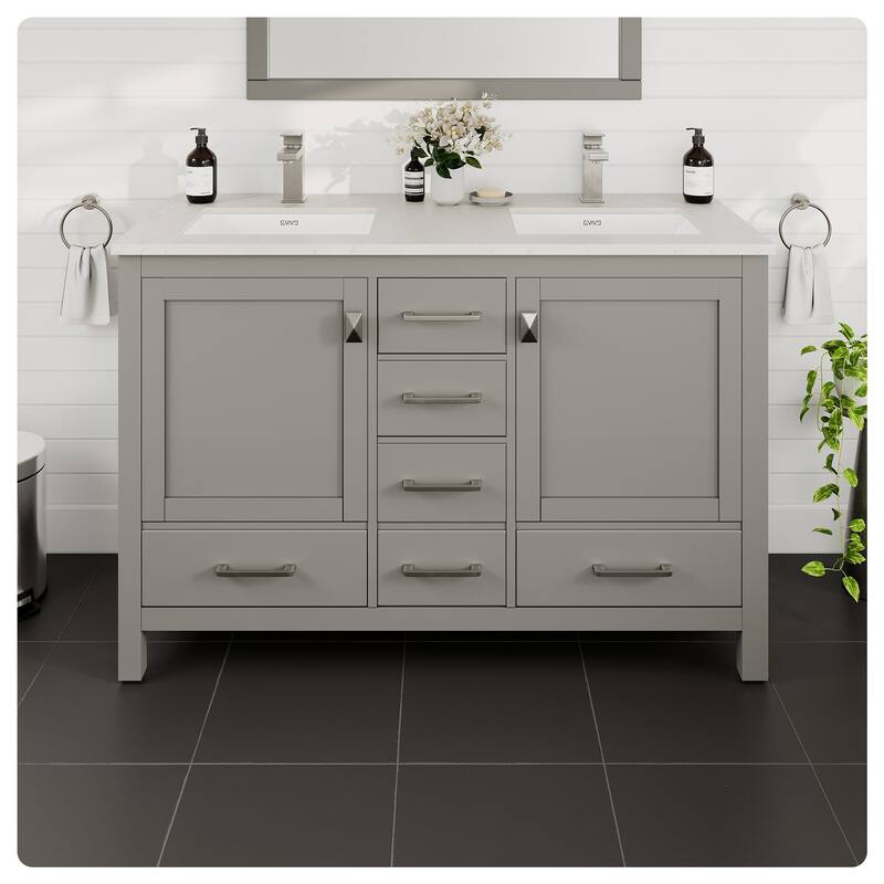 London 48"W DS Bath Vanity with Carrara Quartz Top & Porcelain Sink - Grey