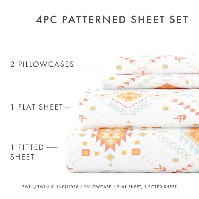 Becky Cameron Aztec Dreams Pattern 4 Piece Deep Pocket Bed Sheet Set