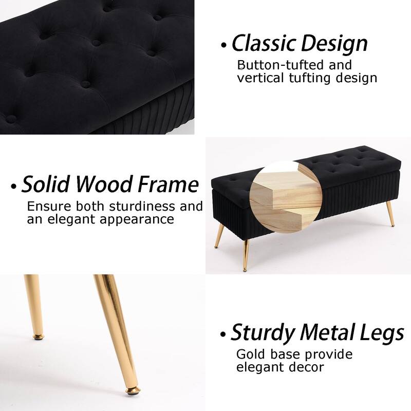 Velvet Storage Bench for Bedroom,End of Bed Bench for King Size Bed, Modern Upholstered Long Ottoman Bench for Entryway