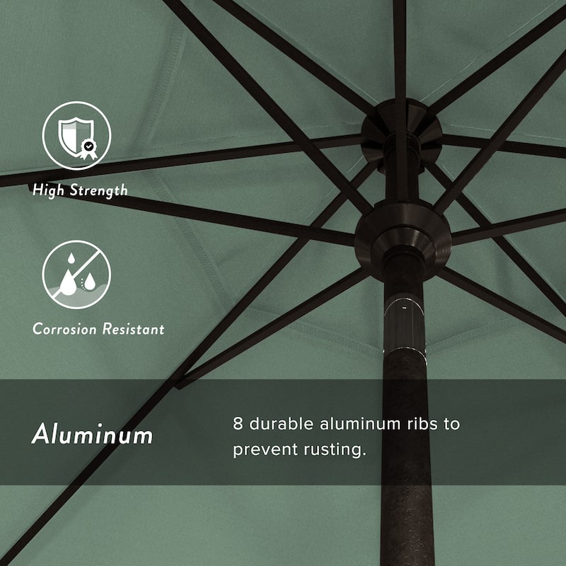 California Umbrella 9' Sunset Series Patio Umbrella Bronze Aluminum Frame and Ribs, Crank Lift Auto Tilt, Pacifica Pacific Blue