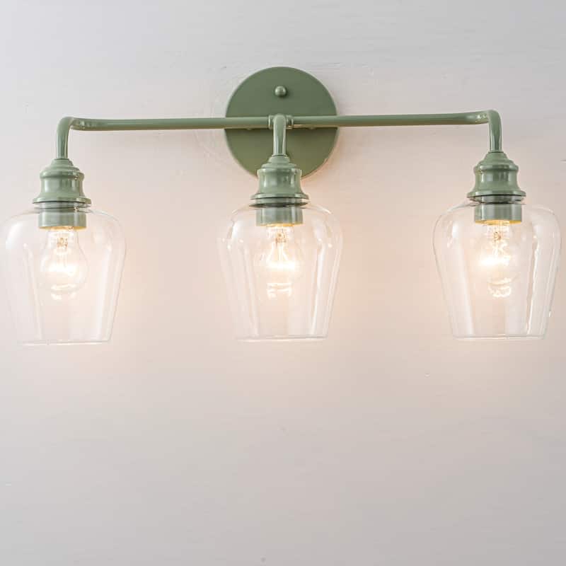 3-Light Farmhouse Green Glass Vanity Light for Bathroom - 3 Light