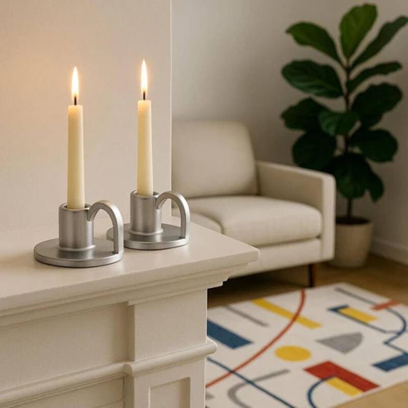 Titanium Silver Set of Two Elise Short Ceramic Candlesticks Aria Home