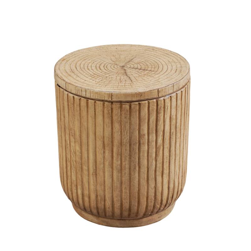 Rustic Faux Wood Terrafab Side Table with Hidden Ice Bucket
