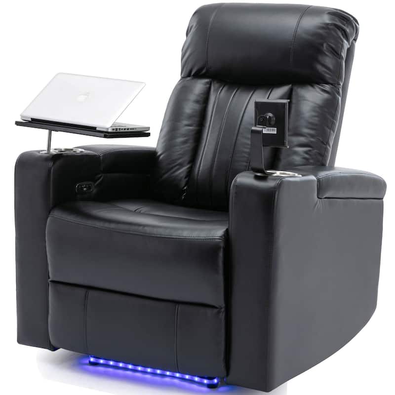 Premium Power Recliner with Storage Arms, Cupholders, Swivel Tray Table and Cell Phone Stand