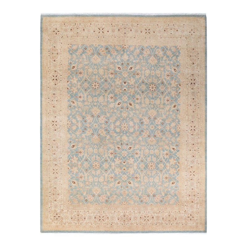 Overton Hand Knotted Wool Vintage Inspired Modern Contemporary Eclectic Light Blue Area Rug - 10' 6" X 8' 0"