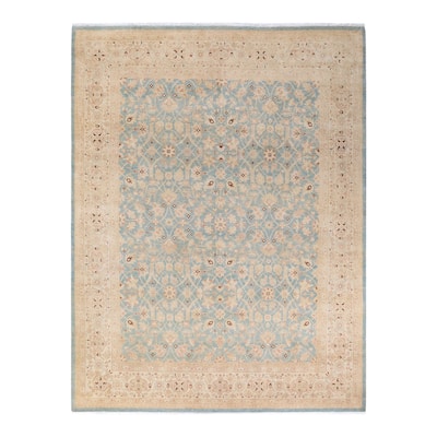 Overton Hand Knotted Wool Vintage Inspired Modern Contemporary Eclectic Light Blue Area Rug - 10' 6" X 8' 0"