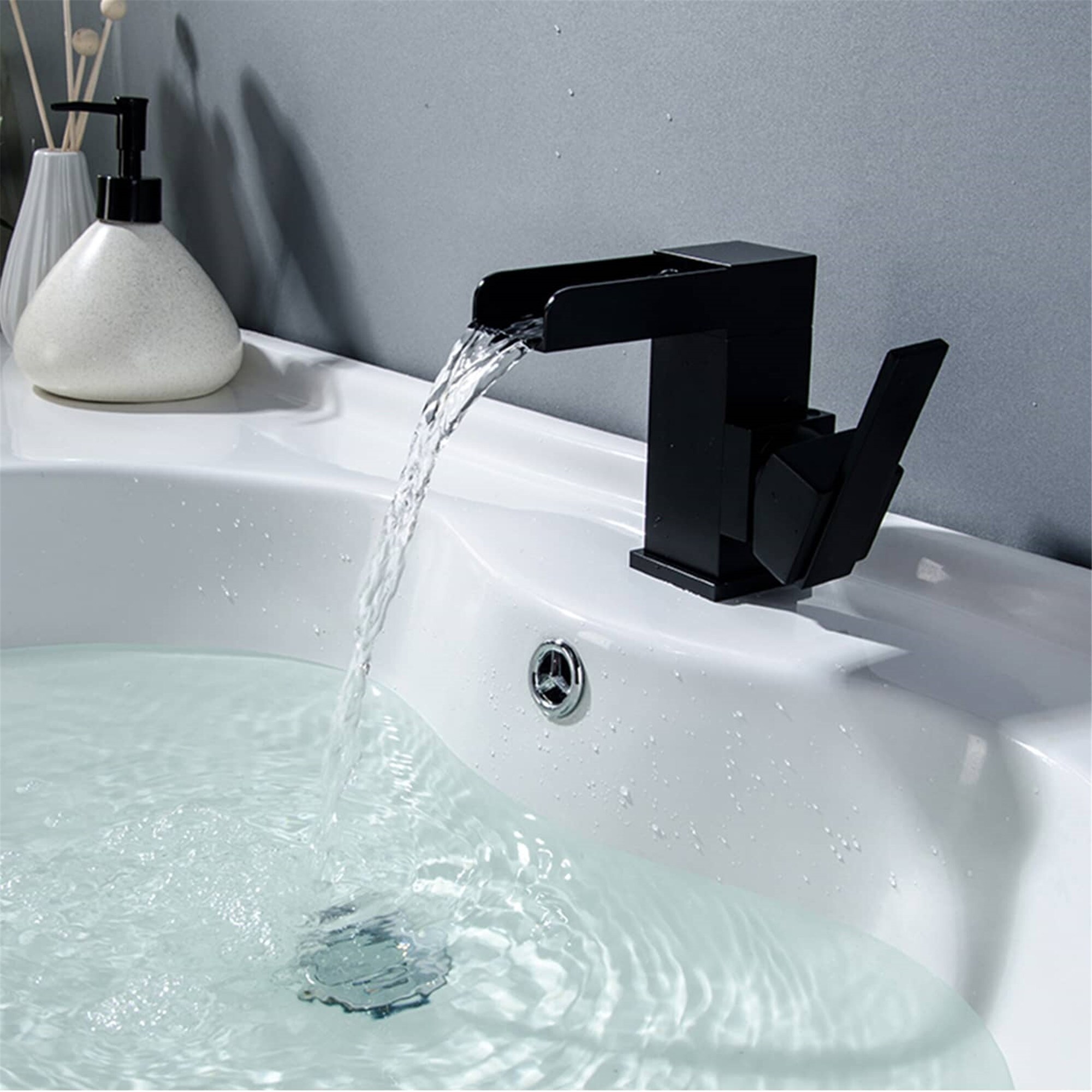 waterfall bathroom faucet single handle modern black bathroom sink faucets  one hole vanity basin mixer faucets with valve
