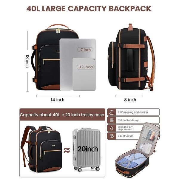 40L Travel Backpack for Women & Men, Large Carry on Backpack for Airplanes  with 3 Packing Cubes - Bed Bath & Beyond - 42714330