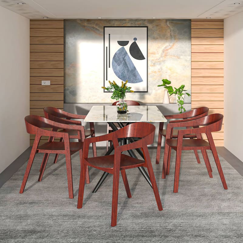 Dining Chair in Oak Wood with Open Back Design and Armrests Set of 2 Rivo Series