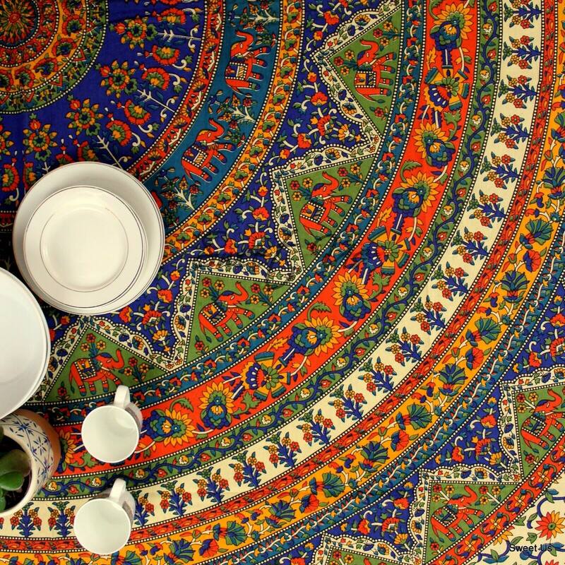 Cotton Elephant Floral Shine Tablecloth Rectangle