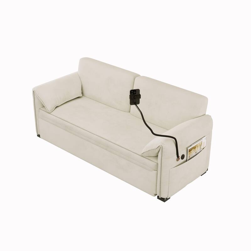 Convertible 63-inch Velvet Sofa Bed with Three Adjustable Modes - Comfortable Sofa, Lounge, and Double Bed for Home or Office