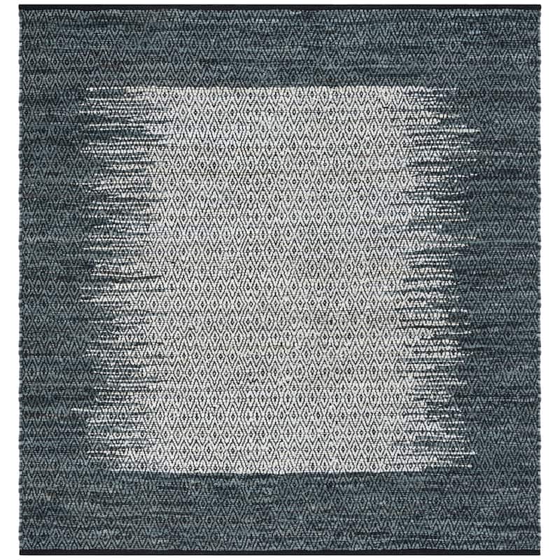SAFAVIEH Handmade Vintage Boho Leather Mellissa Modern Stripe Leather - 6' x 6' Square - Light Grey/Charcoal - Square/Runner