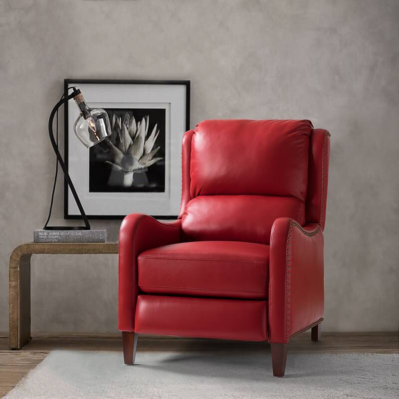 Brigida Cigar Genuine Leather Pushback Recliner with Nailhead Trim by HULALA HOME - RED