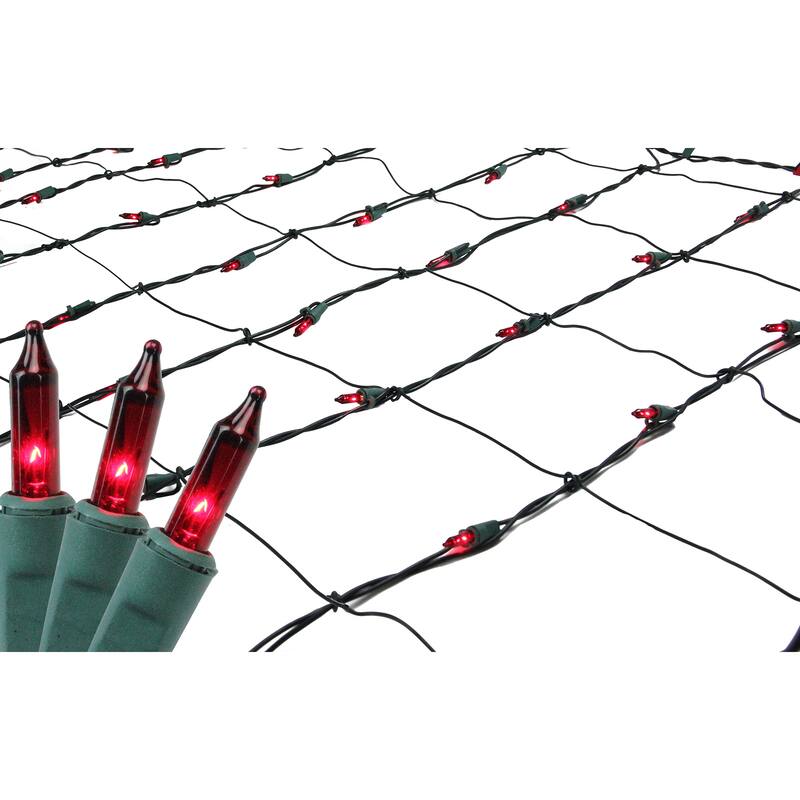 4' x 6' Red Mini Incandescent Net Style Christmas Lights Green Wire