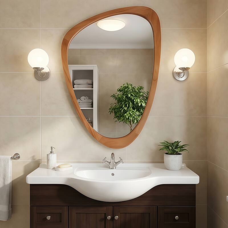 24"x36" Irregular Solid Wood Frame Decorative Mirror,For Bedroom, Bathroom, Living Room, Entryway