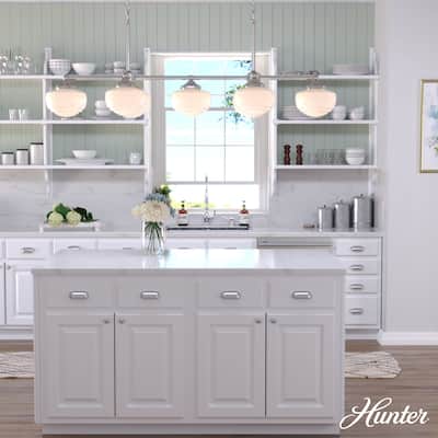 Hunter Saddle Creek Linear Chandelier, Clear Glass, Dining Room Table, Kitchen Island