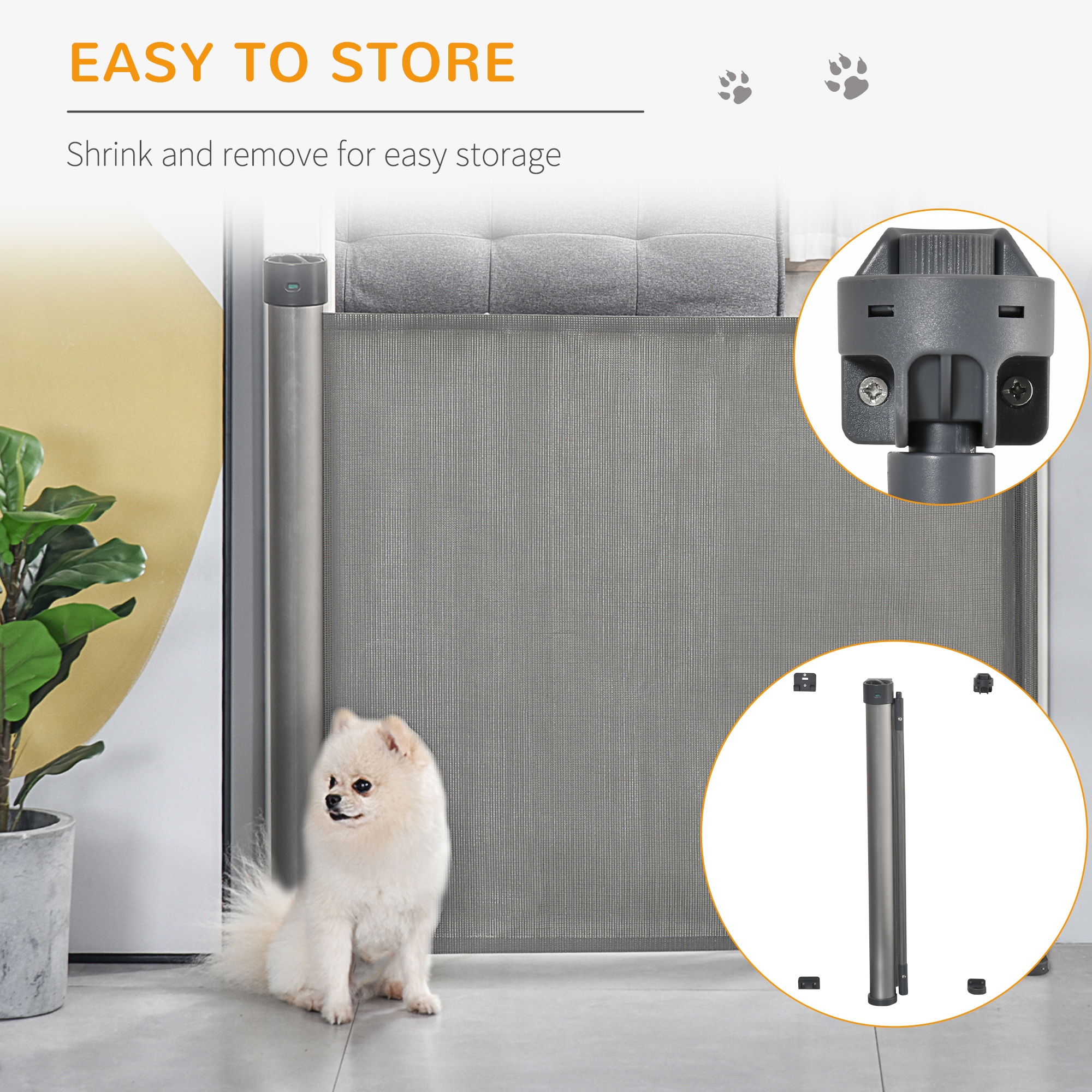 PawHut Retractable Pet Gate Adjustable Safety Mesh Dog Gate Extends to 55 for Narrow or Wide Doorways Hallways Stairs Grey