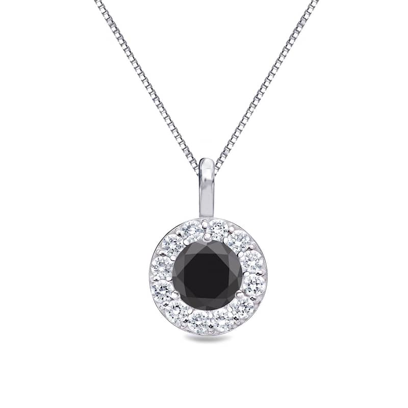 Auriya 1/2ctw Round Black Diamond Halo Necklace 14k Gold (H-I, I1-I2) - White