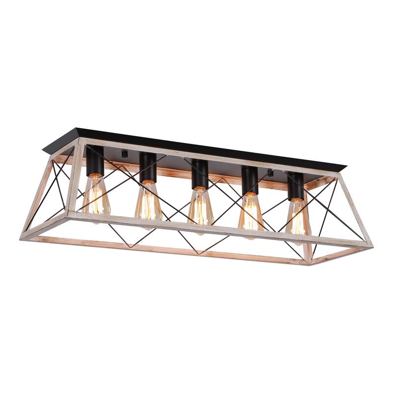 Starsky Farmhouse Rectangular Flush Mount Ceiling Light with Open Cage Design