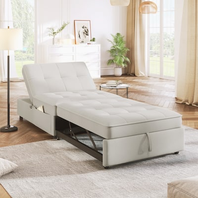 4-in-1 Sofa Bed, Chair Bed, Multi-Function Folding Ottoman Bed with Storage Pocket and USB Port for Small Room Apartment