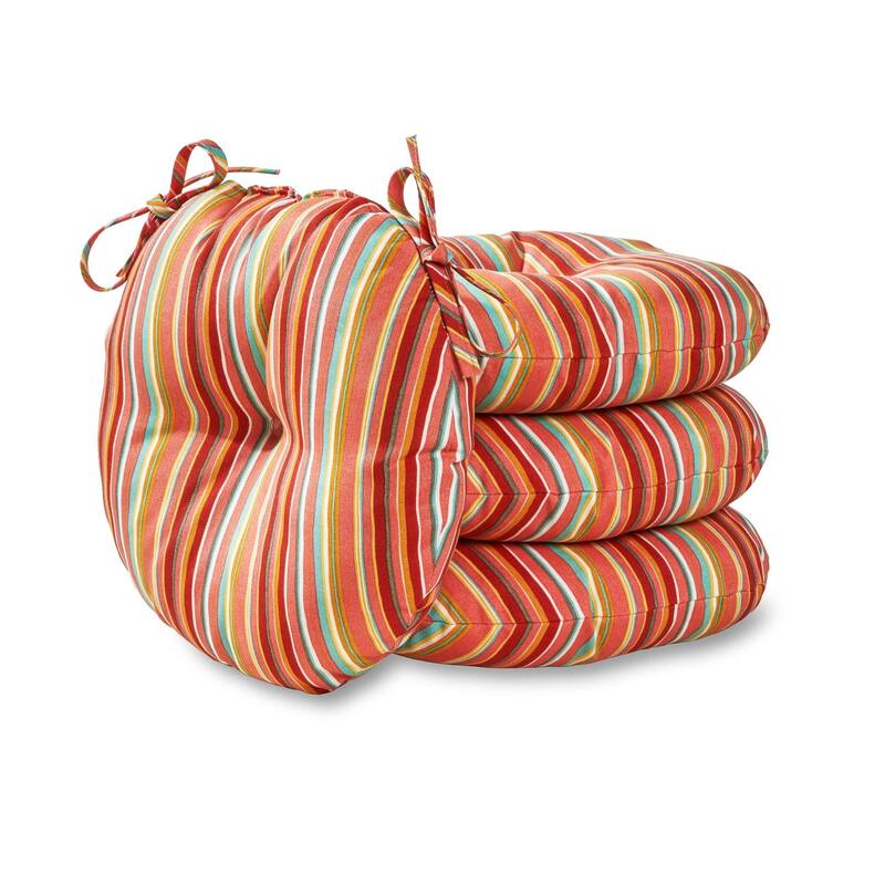Coastal Stripe 15-inch Round Outdoor Bistro Chair Cushion (Set of 4)