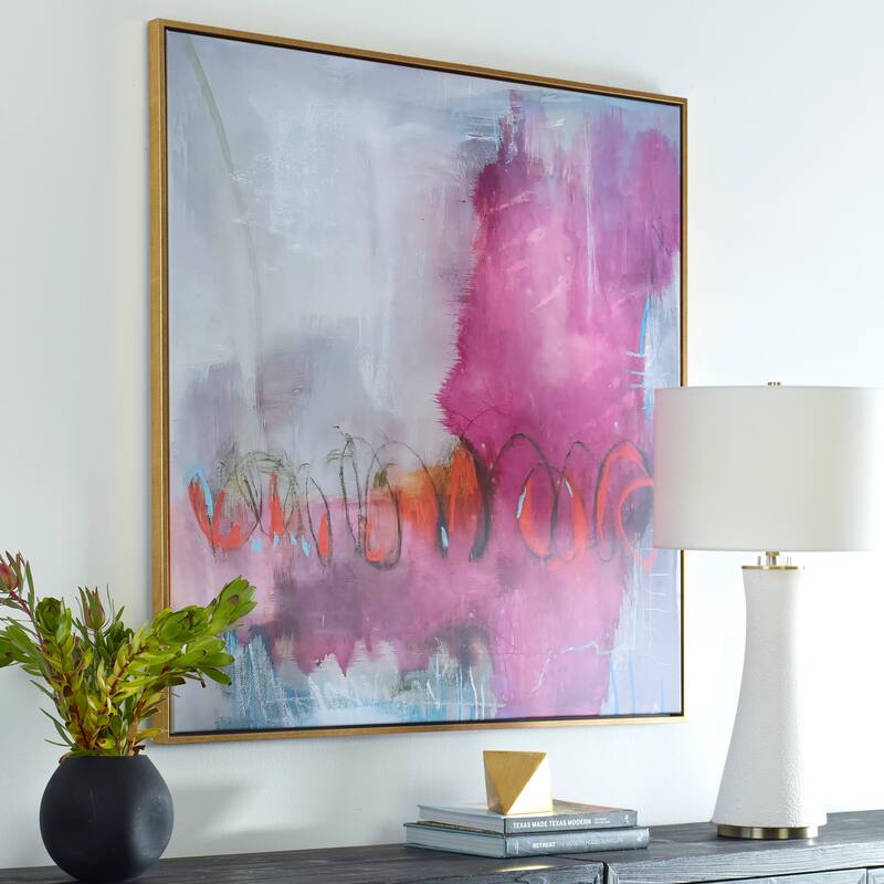 'Jardins Rose' Solid Wood Framed Abstract Canvas Art by Rachel Ranz