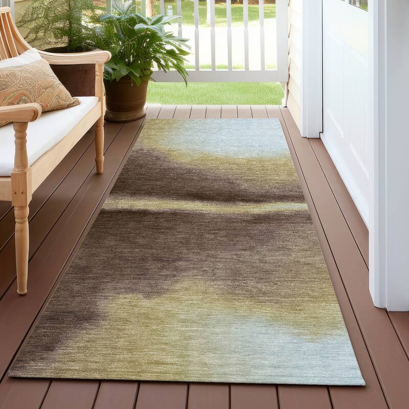 Machine Washable Indoor/ Outdoor Modern Landscape Chantille Rug - Fudge - 2'3" x 7'6"