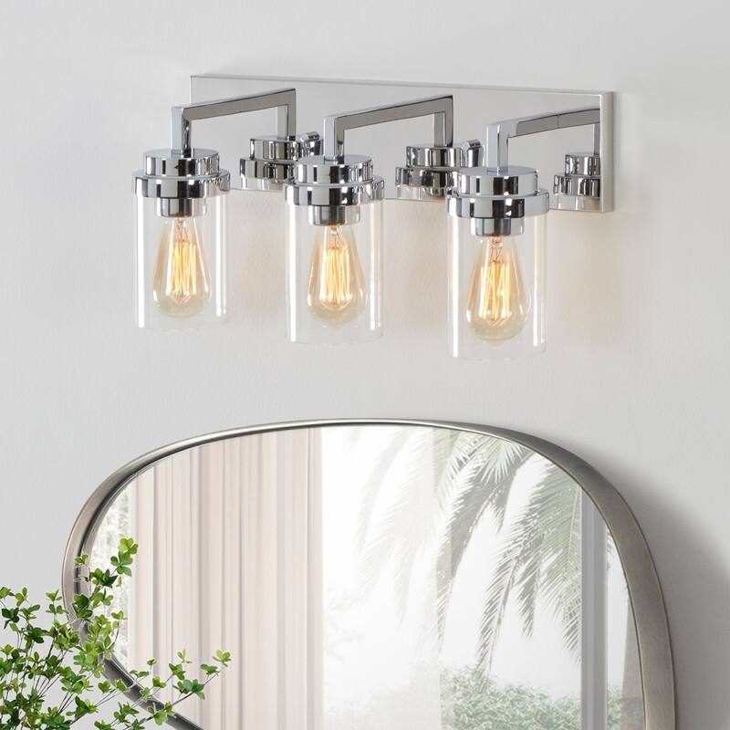 KAWOTI 3 Light Bathroom Vanity Light with Clear Glass Shade - Chrome