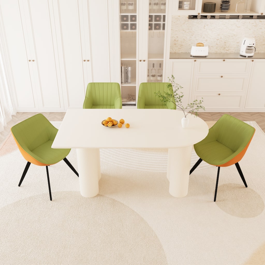 5-Piece Kitchen Table Set for 4, Modern Round Dining Table Set with Carved Legs and PU Leather Chairs for Dining Room