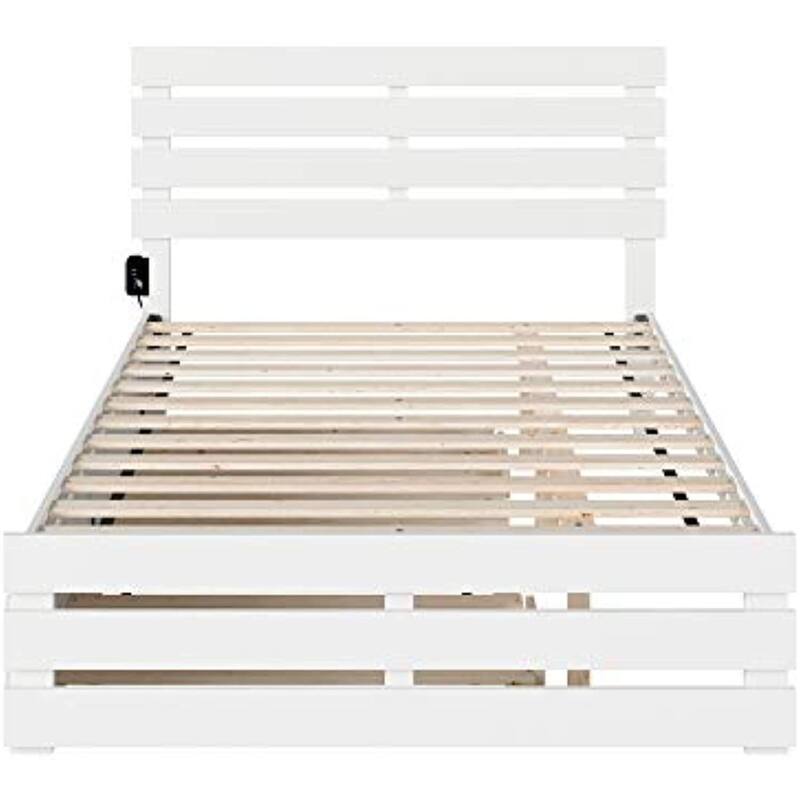 Full Bed with Trundle & USB Charger - Modern Comfort Platform Bed Frame, White