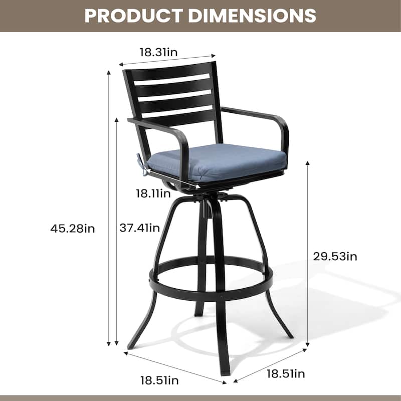 Pellebant Outdoor Patio Swivel Aluminum Bar Stools with Sunbrella Cushion - 18.51 in L x 18.51 in W x 45.28 in H