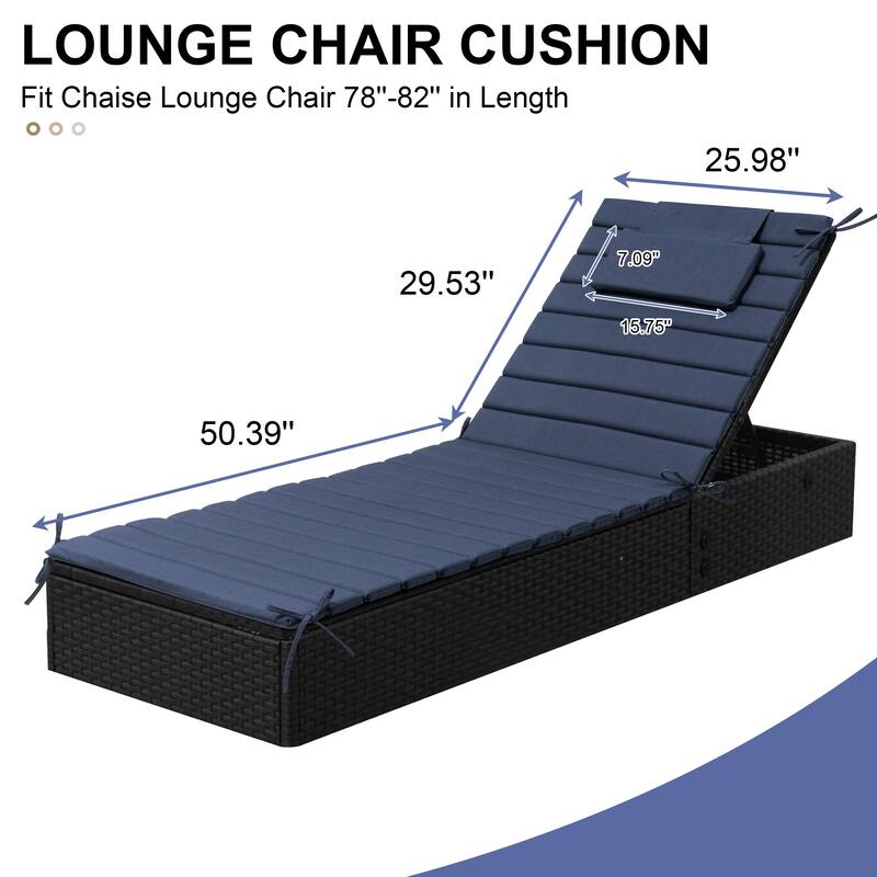 Outdoor Chaise Lounge Cushion Quilted Patio Sun Lounger Pad with Straps