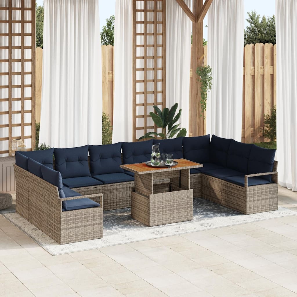 vidaXL 11 Piece Garden Sofa Set with Cushions - 135.4×69.7×27.2