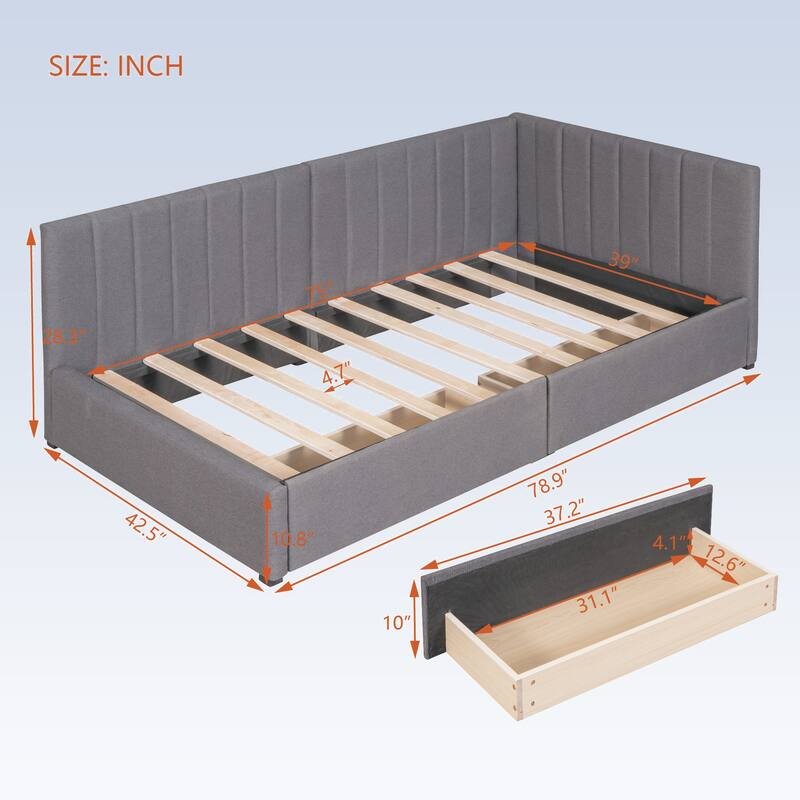Modern Twin Size Upholstered Daybed with 2 Storage Drawers