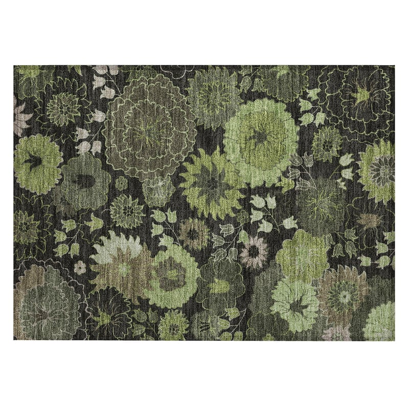 Machine Washable Indoor/ Outdoor Modern Floral Chantille Rug