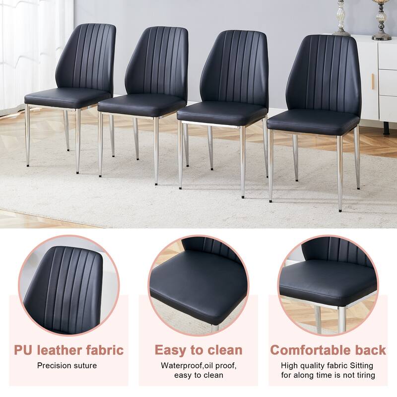 Roomfitters PU Dining Chairs with Extended Backrest and Silver Metal Legs, Modern Upholstered Set of 8