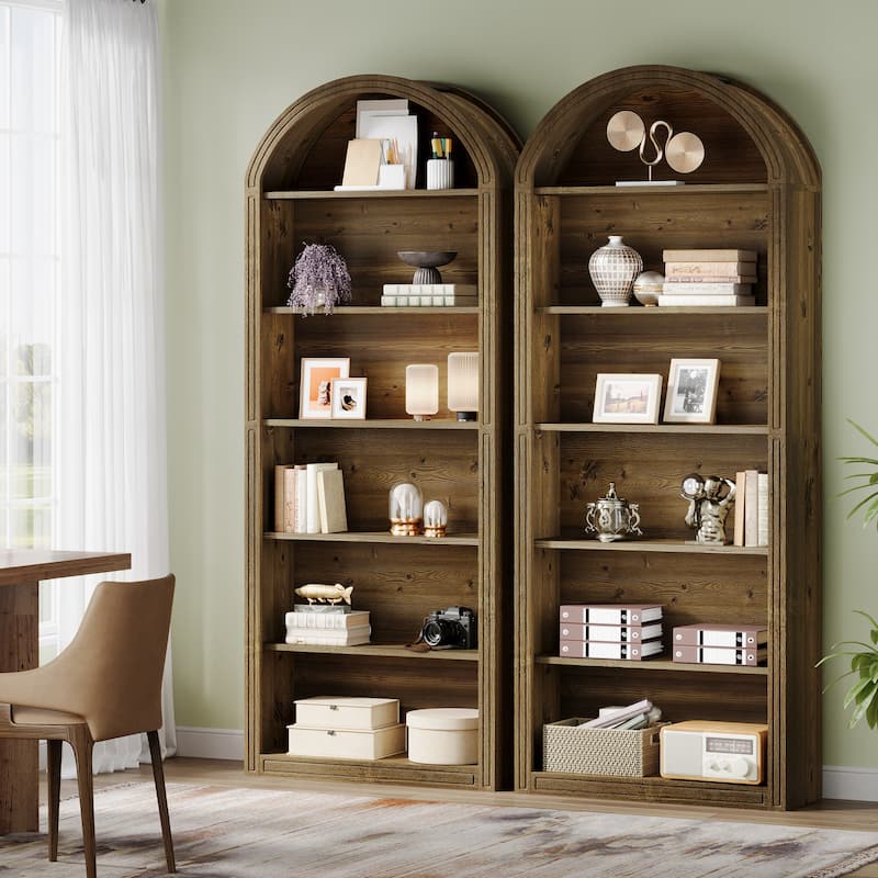 6-Tier Tall Arched Bookshelf for Living Room, Bedroom - 11.81"D x 31.5"W x 75.98"H