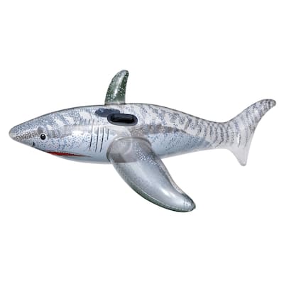 Inflatable Gray Ride-On Shark Swimming Pool Float 72-Inch - 72"