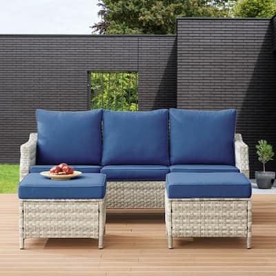 Pocassy PE Wicker Sofa with Ottoamn Set of 3