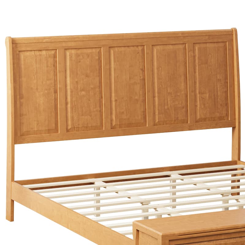 GDFStudio - Traditional Solid Wood Sleigh Bed Frame with High Paneled Headboard & Storage Chest Bench, No Box Spring Needed